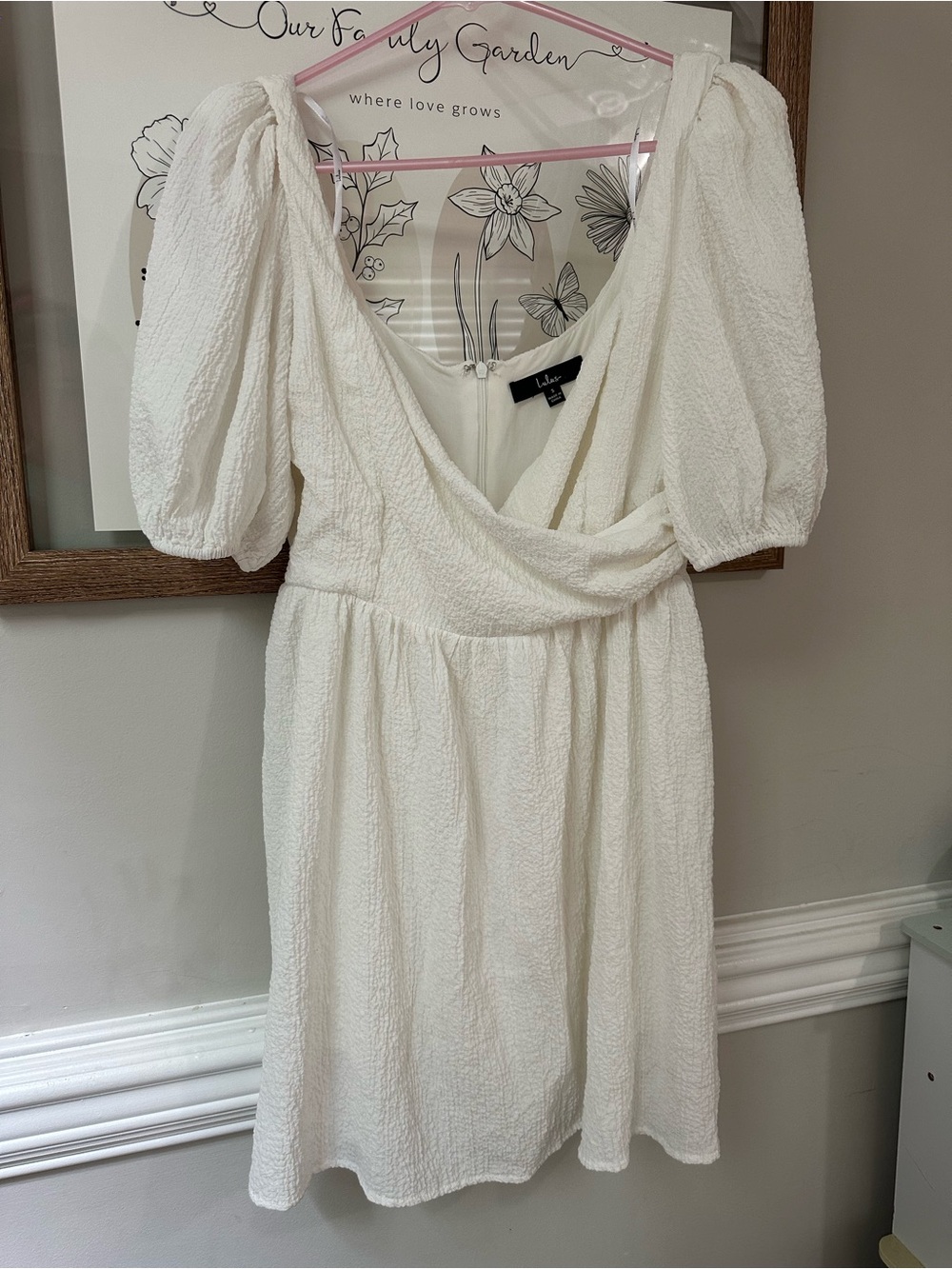 Lulu’s Bit in Love Surplice Puff Sleeve Mini Dress White Small